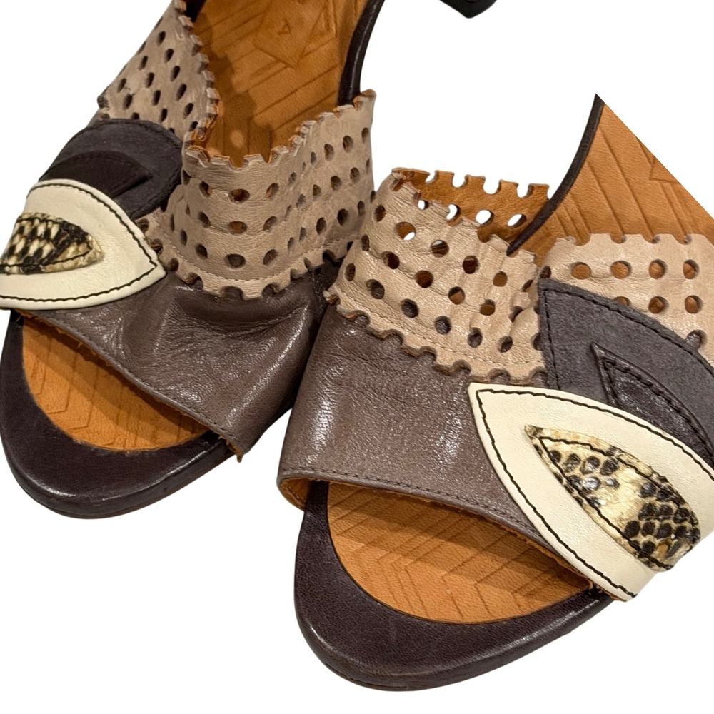 Chie Mihara Vulcano Heel Strap Sandal Womens 8.5 Brown Taupe Perforated Leather - Picture 9 of 16